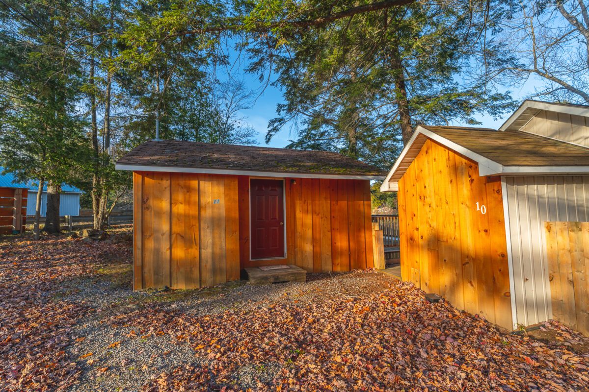 Deluxe Lakefront Cabin exterior among the trees